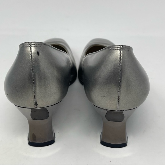 Salvatore Ferragamo Pumps Womens 6 B Metallic Silver Gray Leather Heels Vintage - Picture 9 of 16